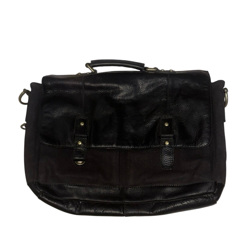 Fossil Black Leather and Canvas Briefcase